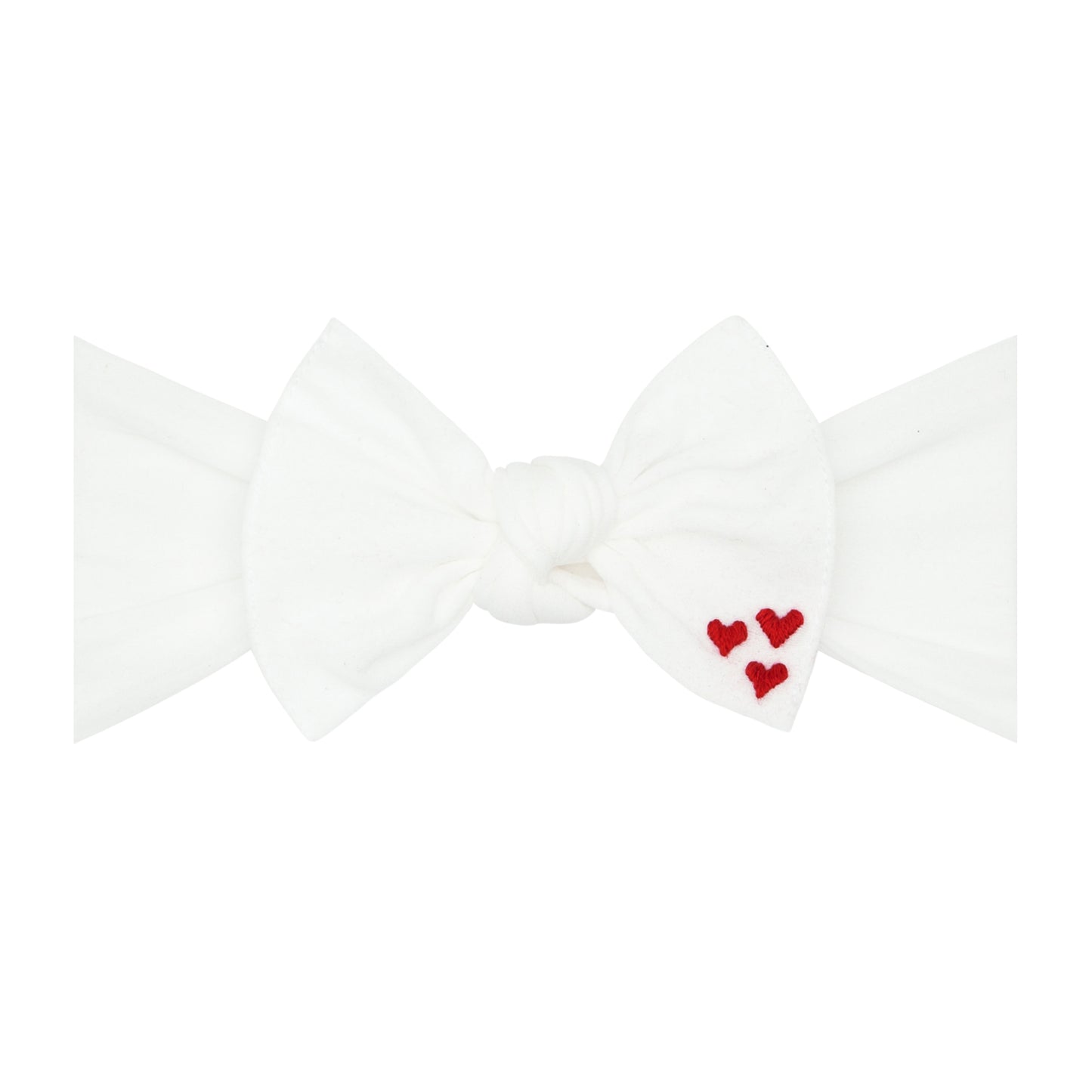 EMBROIDERED KNOT HEADBAND: white/red heart *DECEMBER*